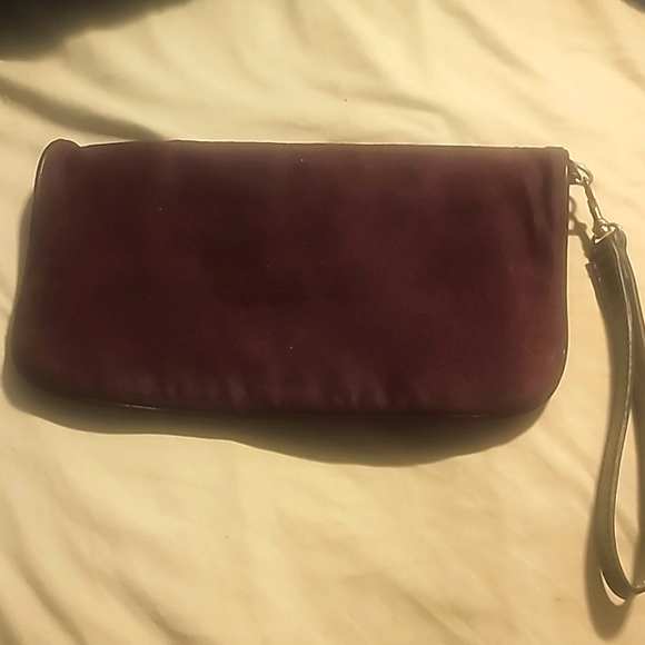 Attention Brown Suede Clutch/Wristlet, Trim Black Leather, Snap Closure - Picture 3 of 6